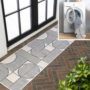 Arielle Mid-Century Modern Geometric Lines Reversible Machine-Washable Indoor/Outdoor Area Rug
